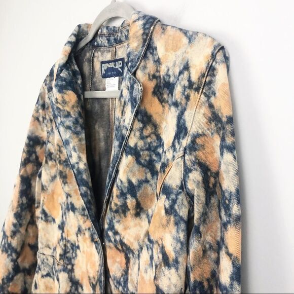ROMABLUE Vintage Look Bleach Tie Dye Denim Jacket Blue Orange Women’s Size Large - Picture 2 of 13